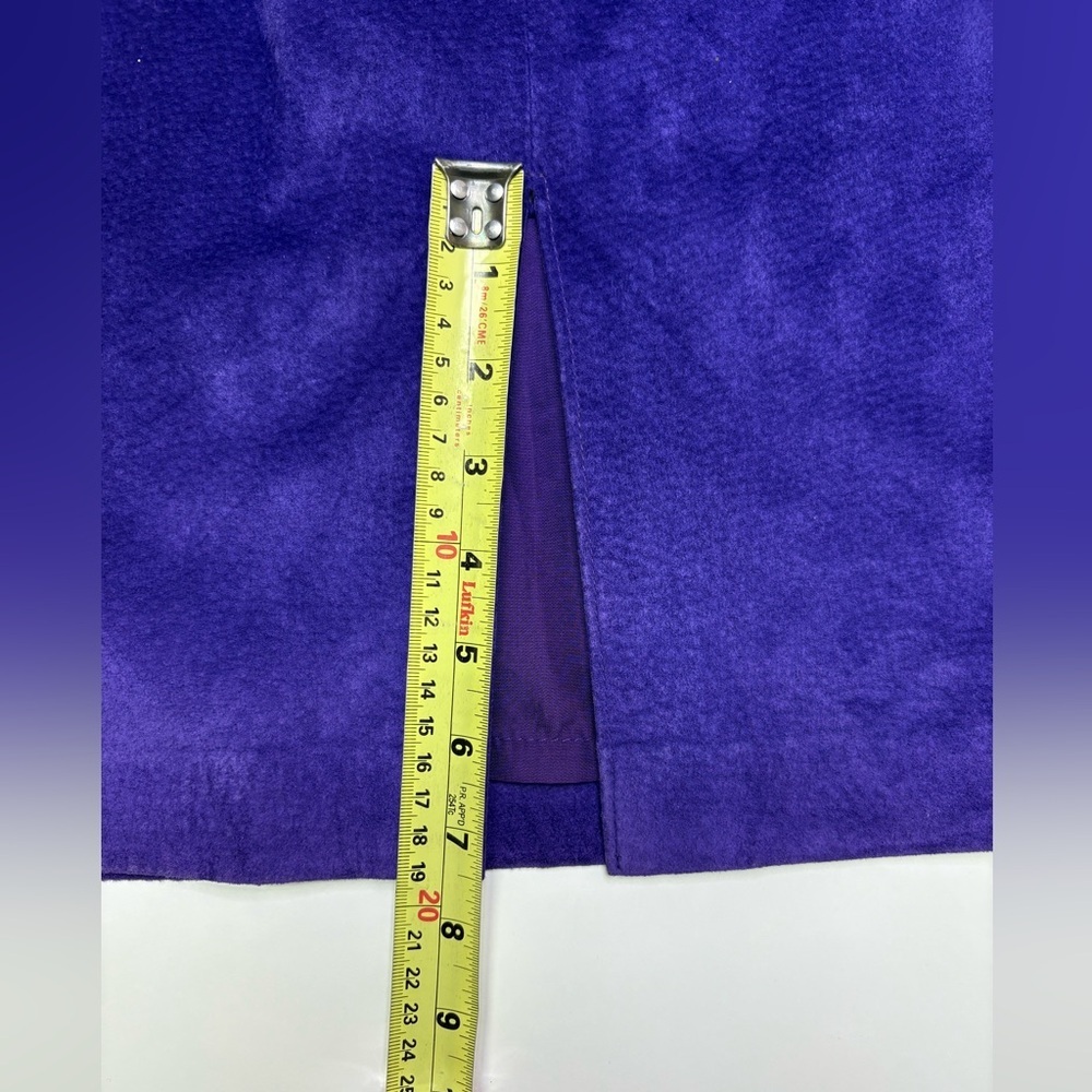 Vintage 80s Purple Suede Leather Pencil Skirt High Waist Slit Statement Size 8 - Picture 9 of 10